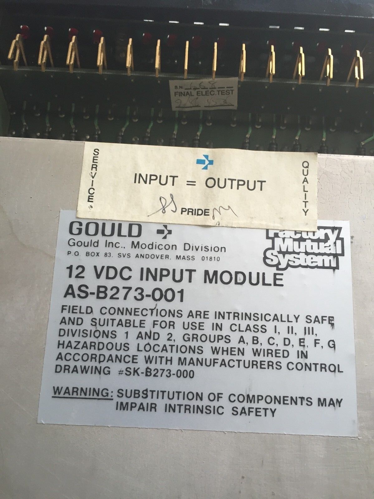 Gould As-B273-001,12 Vdc Input Module,Modicon 12Vdc Intrinsic Safe Input B273,Ee