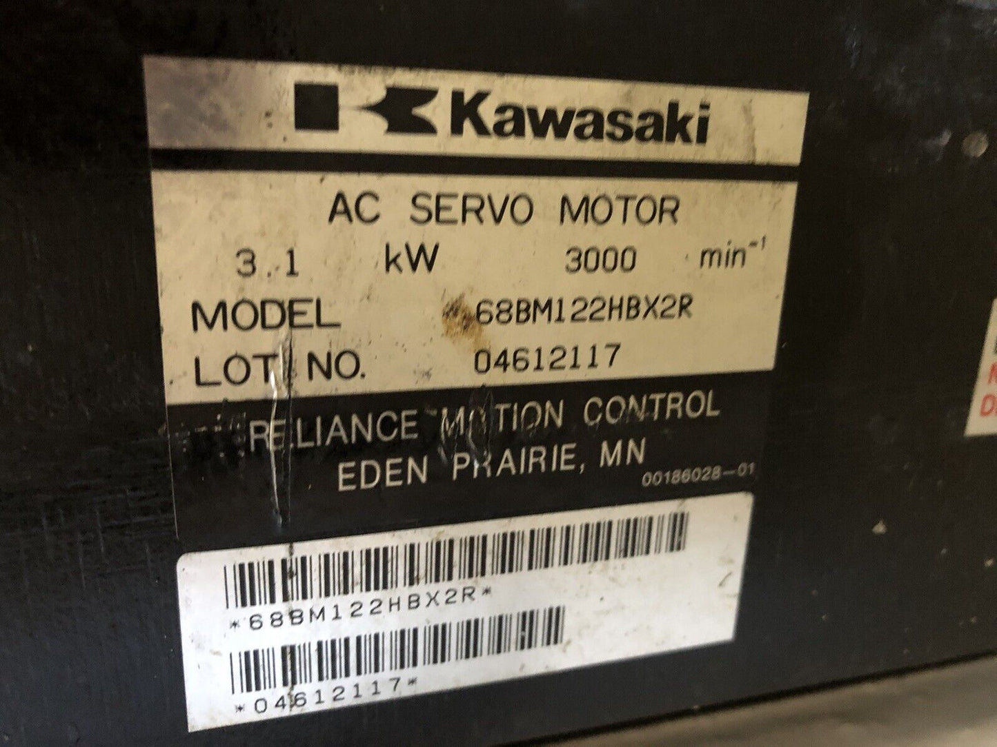 Kawasaki 68Bm122hbx2r Ac Servo Motor,3000 Rpm,3.1 Kw 04612117,688M122hbx2r,Td