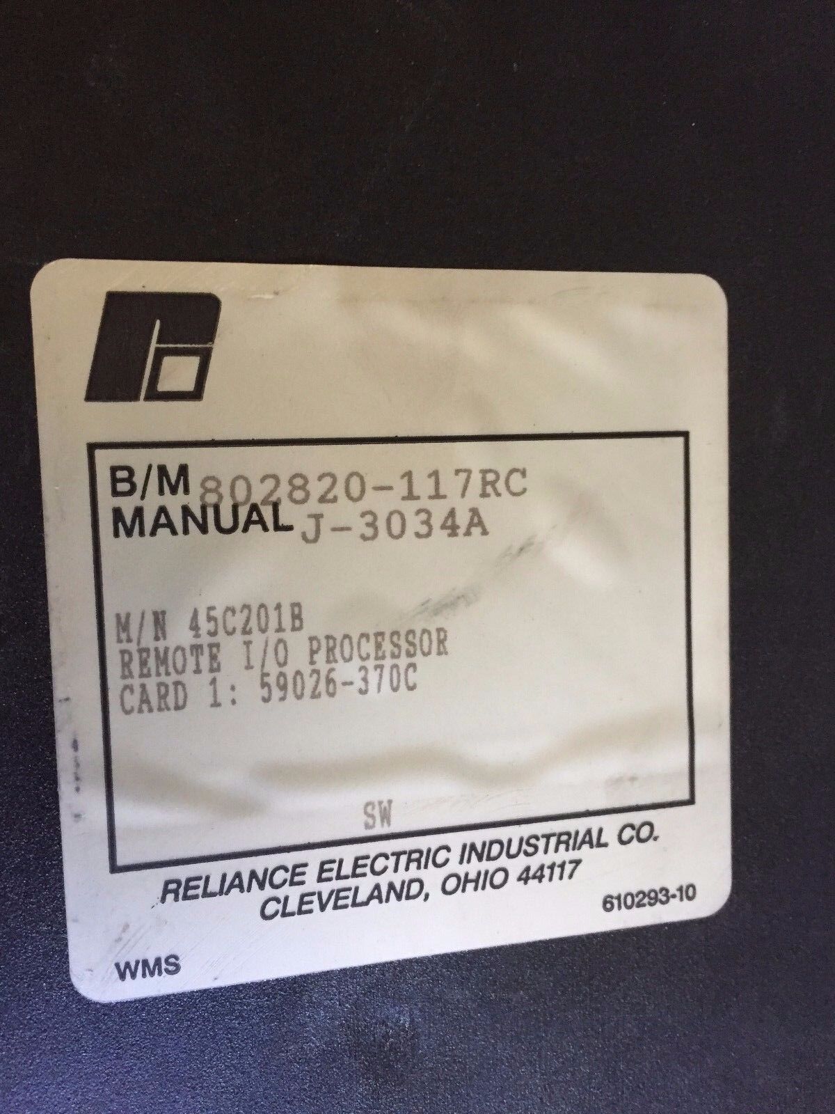 Reliance Electric 45C201b,802820-117Rc,J-3034A, Remote I/O Poecessor,Bt