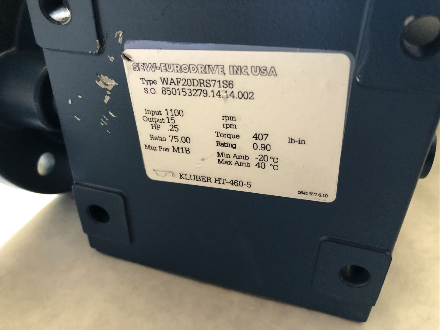 New Sew Eurodrive Waf20drs71s6,Kluber Ht-460-5 Gear Drive,.25 Hp,3Ph,Br