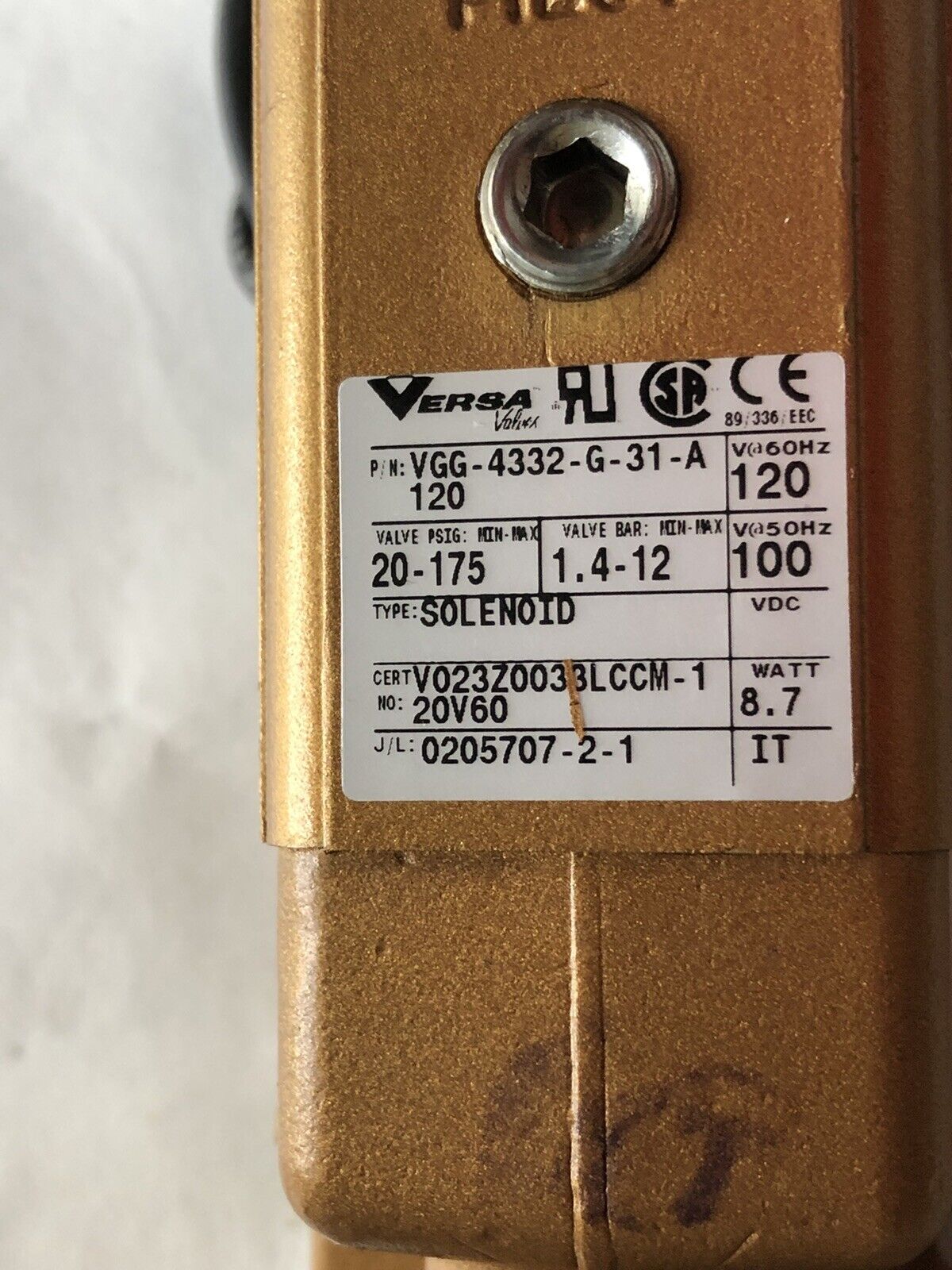 New Versa Vgg-4332-G-31-A120 Pneumatic Solenoid Valve 120Vac,Te