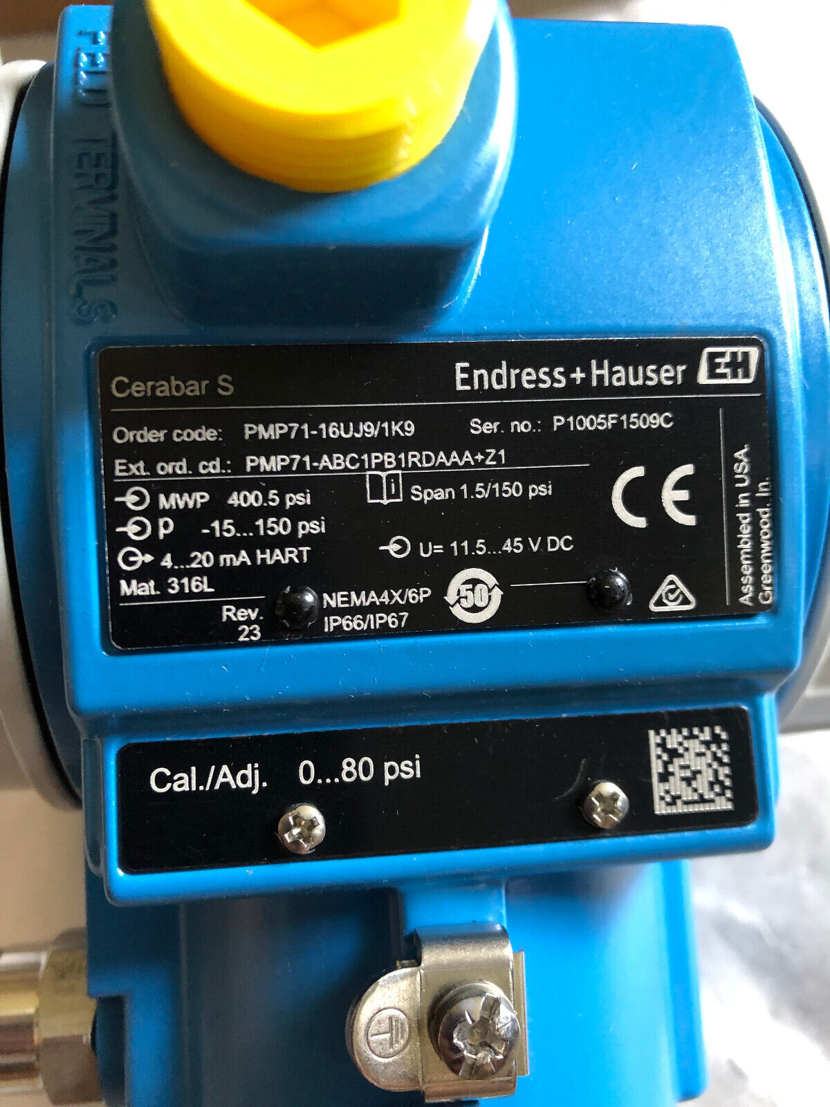 New Endress+Hauser Pmp71-16Uj9/1K9, 52017196,Cerabars Transmitter,Cerabar S,Ez