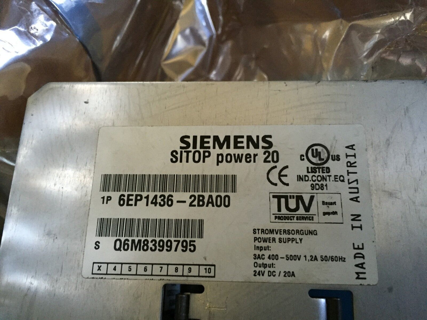 Siemens 6Ep1436-2Ba00,Sitop 20 Power Supply 20A,24Vdc W/O Front Case,Td