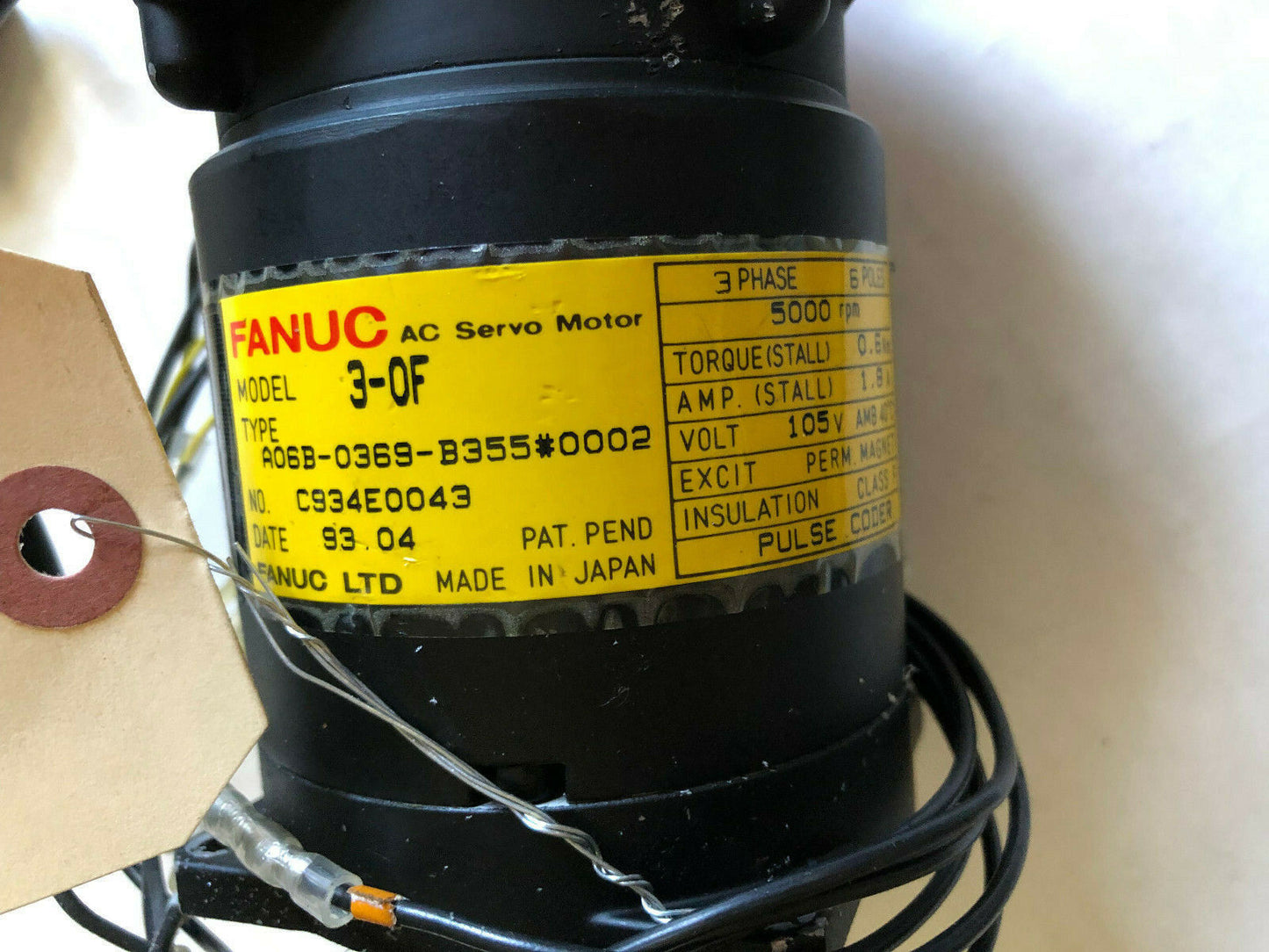 Fanuc A06b-0369-B355#0002, A06b-0369-B355,3-0F Ac Servo Motor 5000Rpm 105V,Se