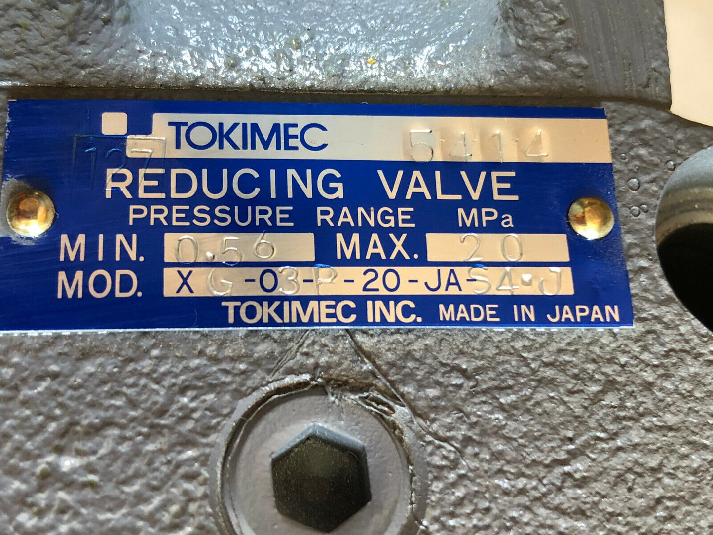 New Tokimec Xg-03-B-20-Ja-S4-J Reducing Valve,Fg