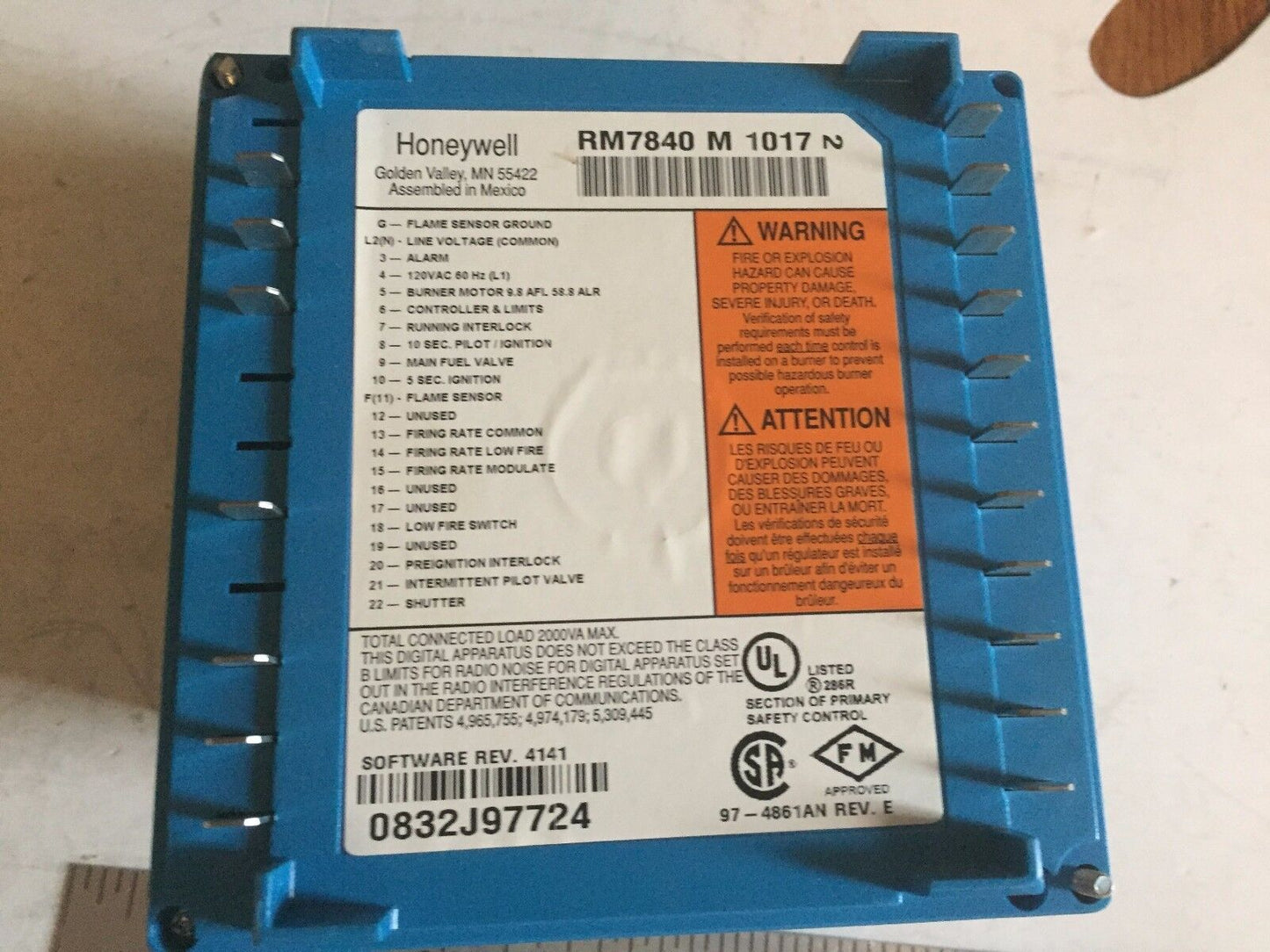 Honeywell Rm7840m1017 Burner Control Rm7840 M 1017 Relay Module,Aa