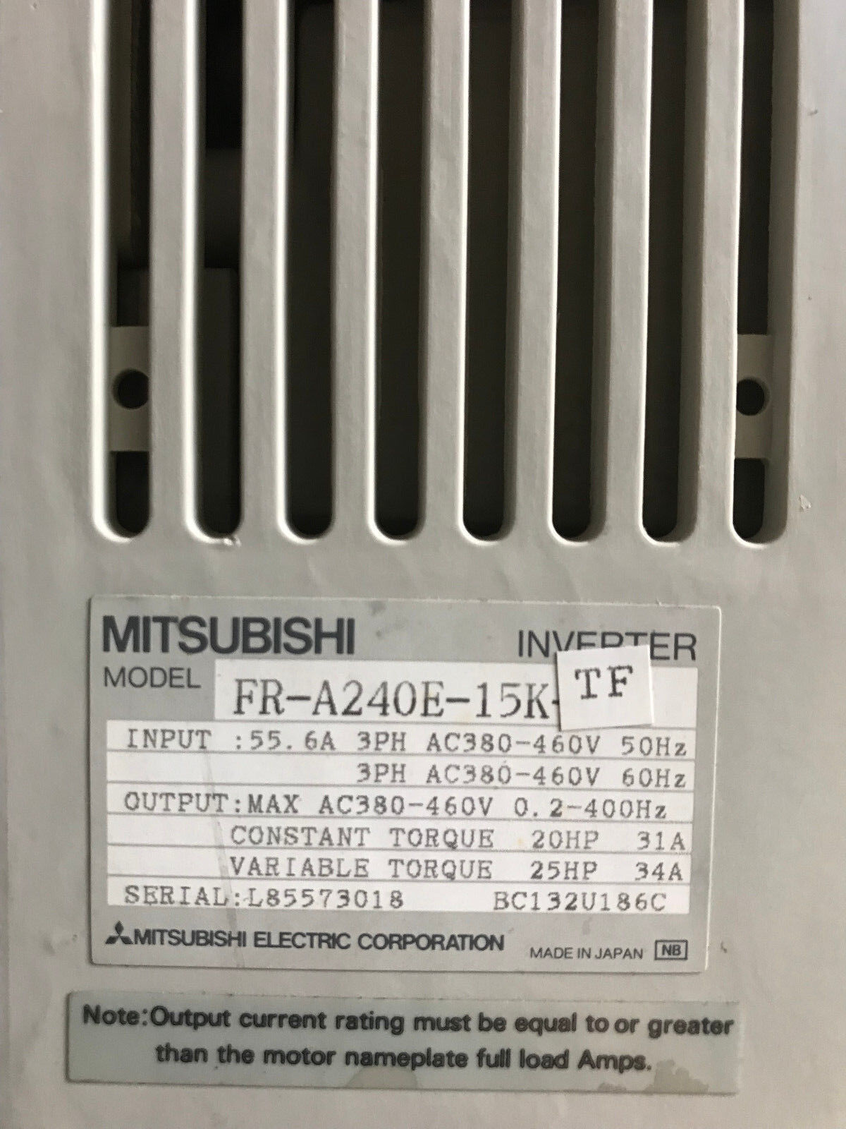 Fr A240e 15K Tf Mitsubishi Freqrol-A200 460V, 25 Hp Inverter Ac Drive Fra240e,Aj