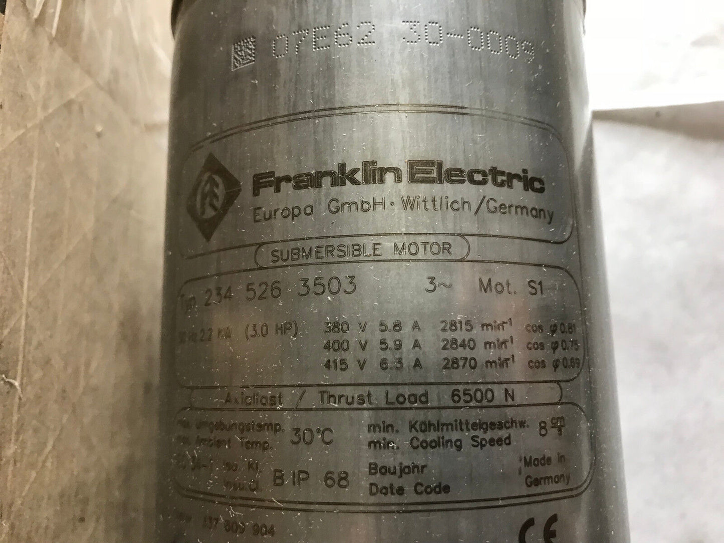 Franklin Electric 2345263503,07E62 30-0009, 4" Submersible Pump 316Ss, 6500N,Aj