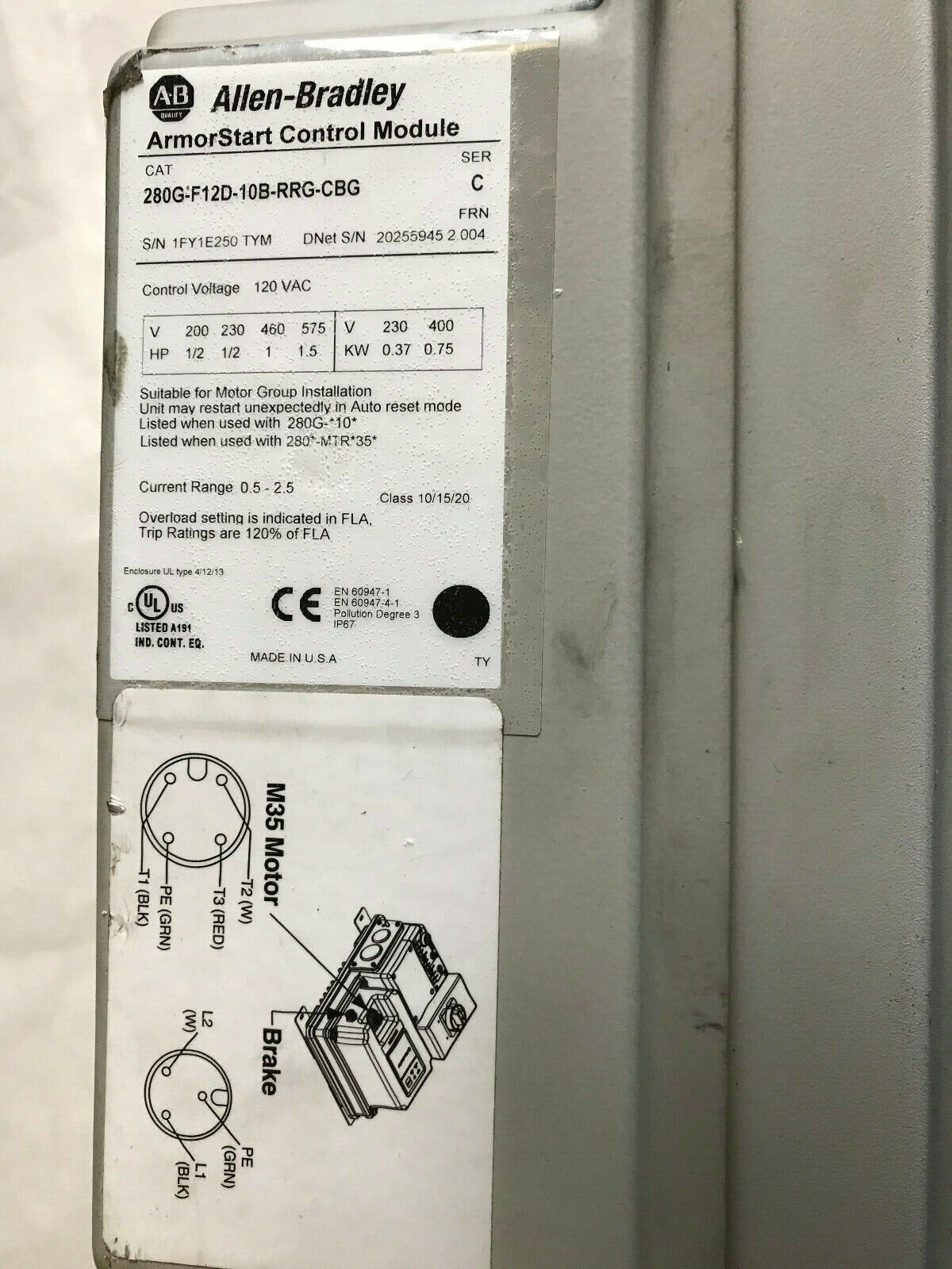Allen Bradley 280G-F12d-10B-Rrg-Cbg Armorstart Control Module Base,280Gfn10,Thrg