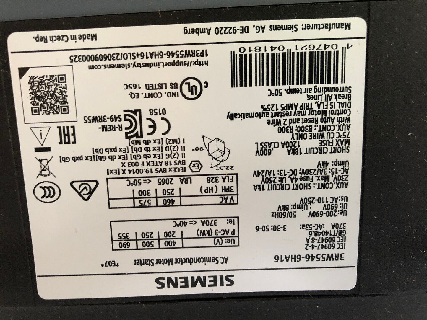 New Siemens 3Rw5546-6Ha16 Soft Starter Unit,Siemens 3Rw5546 6Ha16,Aa
