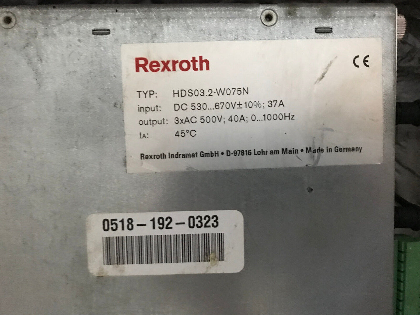 Rexroth Hds03.2-W075n Servo Drive. 3Xac 500V 40A,Sccr 42000A,Hdso3.2-Wo75n ,Eo