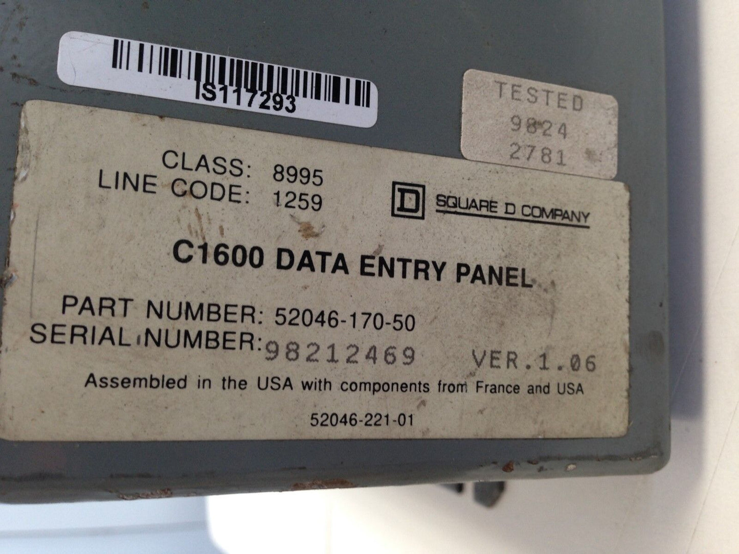 Square D/ Telemecanique C1600 Data Entry Panel,52046-170-50, Enclosure,Fb