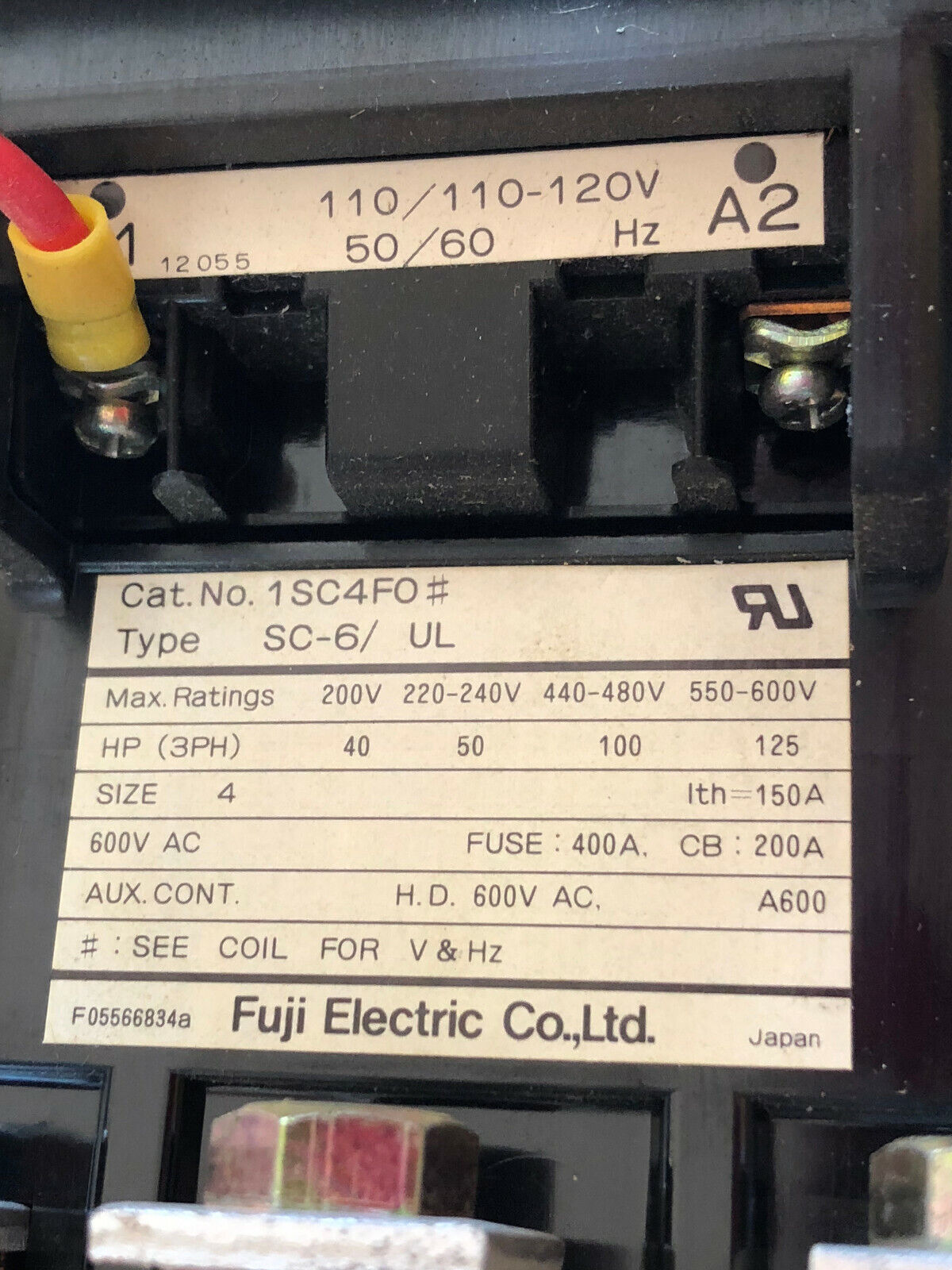 Fuji 1Sc4fo Magnetic Contactor,Fuji 1Sc4f0,1Sw4fo,1Tk4fh,Tk-6/Ul,110V Coil,Fg