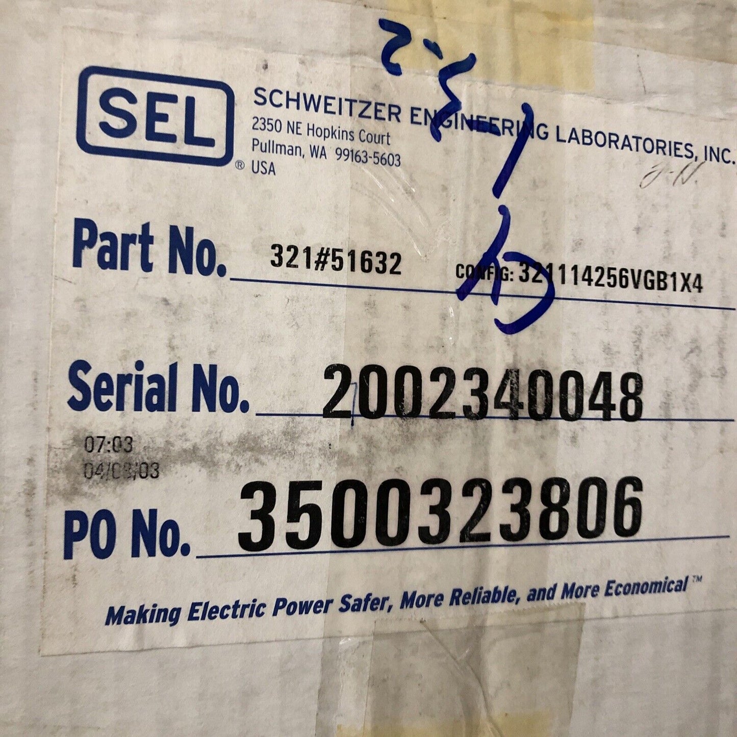 Schweitzer Sel-321,321114256Vgb1x4 Relay Phase Ground Distance,Sel 321#51632,Cy