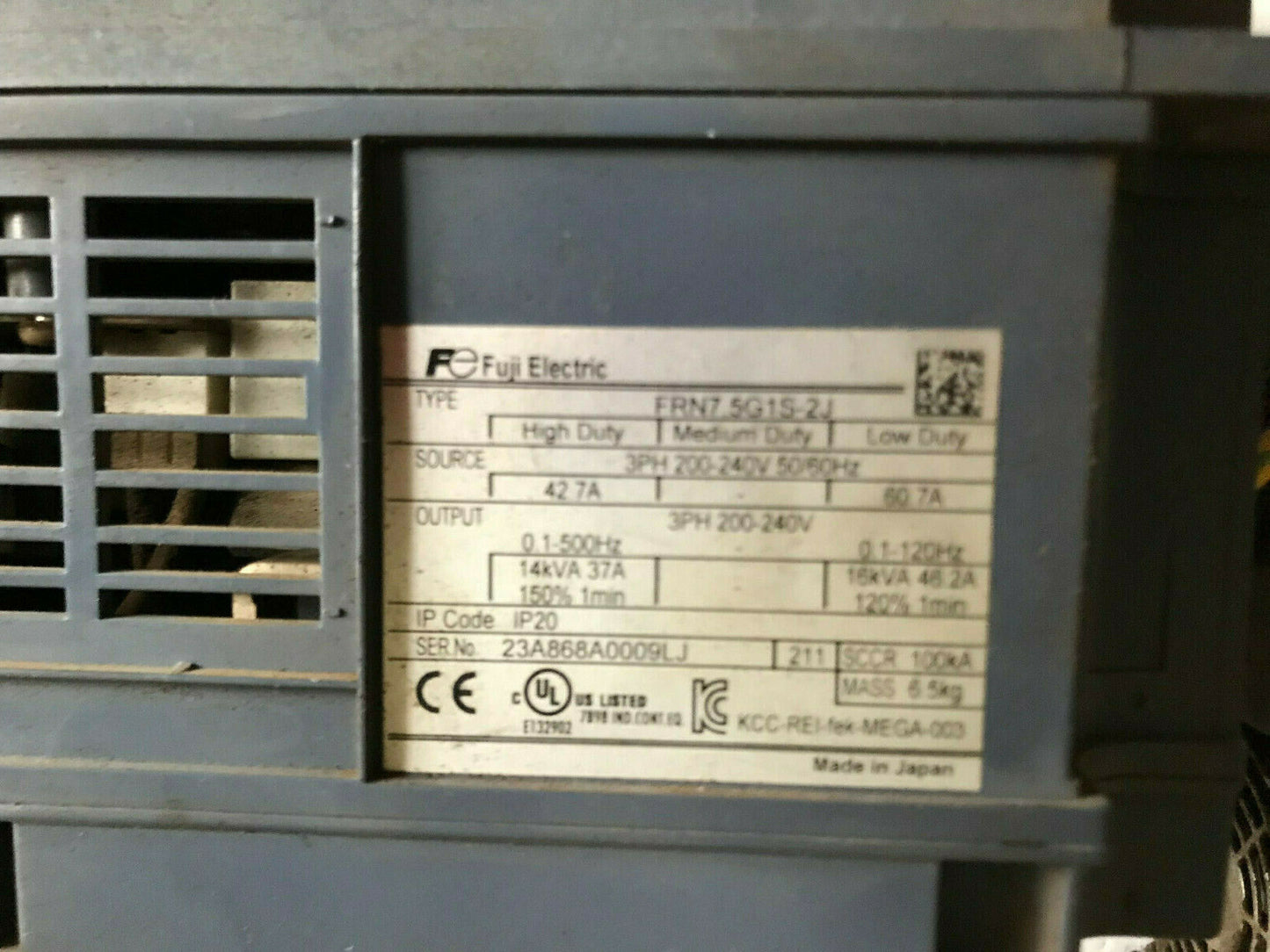 Fuji Electric Frn7.5G1s-2J Frenic-Mega Drive,Output=200-240V 46.2A,Sk