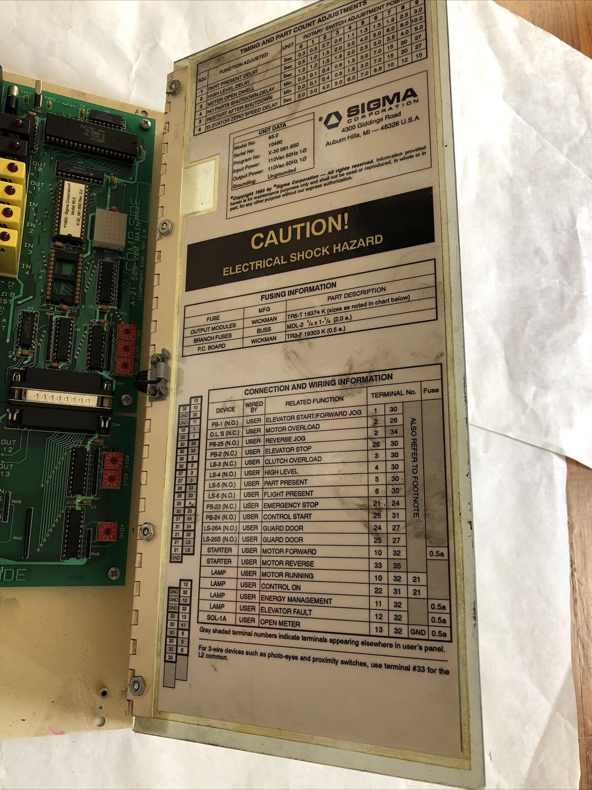 Sigma 65.0 Elevator Meter,110Vac,60Hz,1-Phase A-21 506-200,507-200 Main,Dg