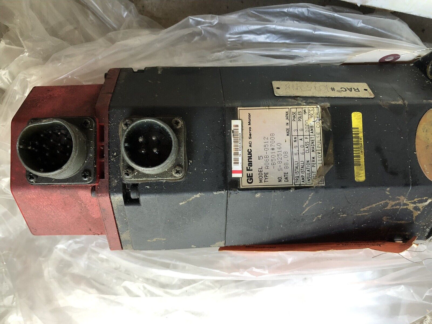 Ge Fanuc Model 5,A06b-0512-B501#7008 Ac Servo Motor, 3-Ph,110V,Rpm 2000,Th
