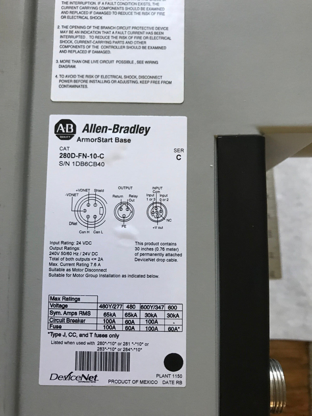 Allen Bradley 280D-F12z-10A-Crw Armorstart Control Module 280D-Fn-10-C W/Base,Ew