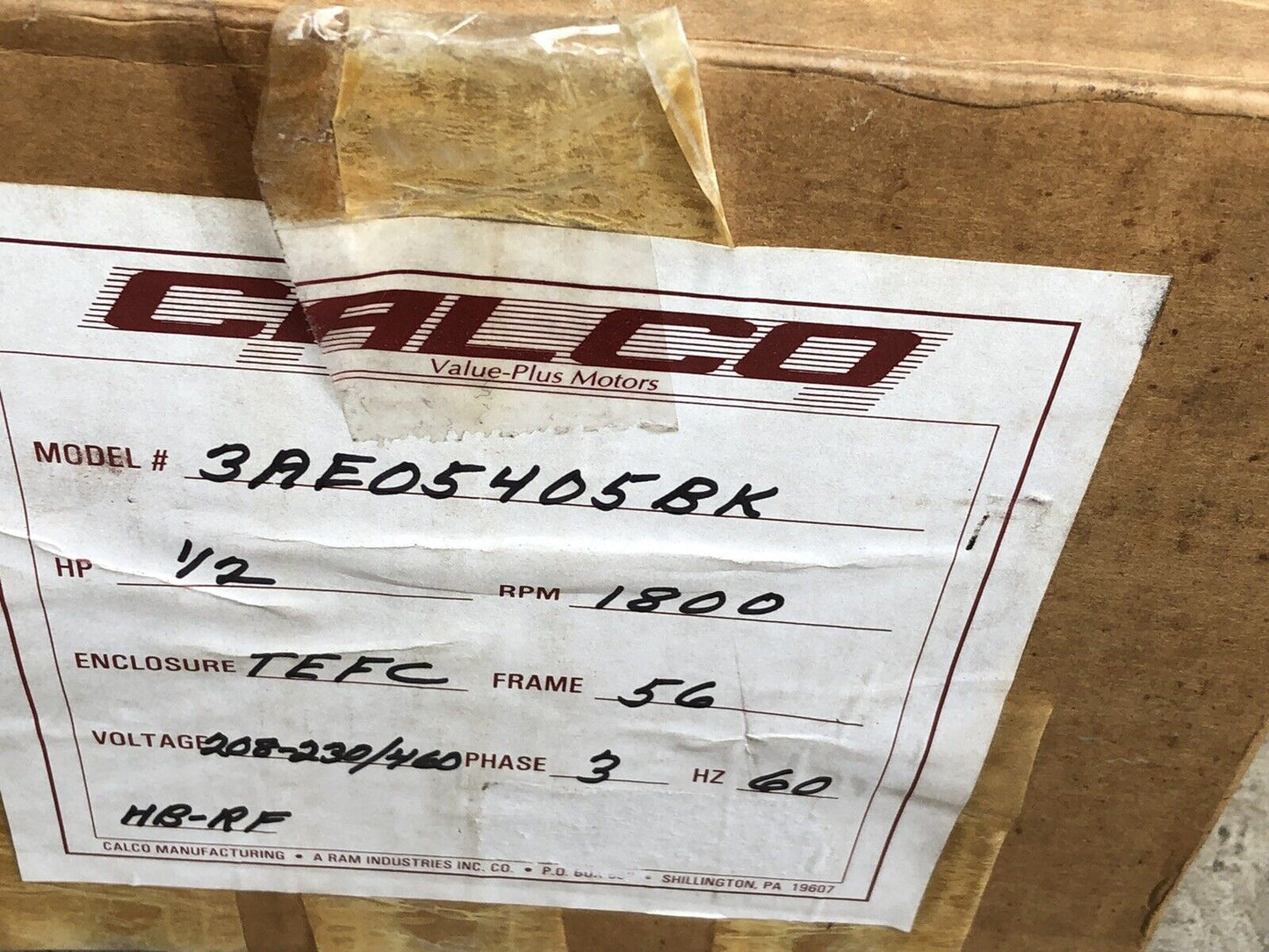 New Calco 3Ae05405bk Calco Motors 1.5Hp 1720Rpm 208-230/460Vac 3Phase,Fa,Av