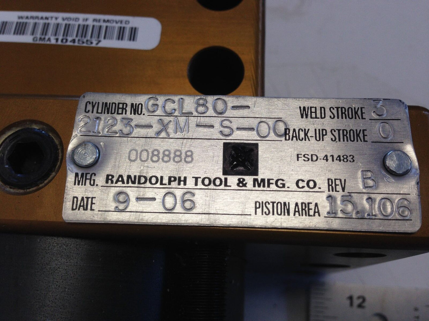 Randolph Tool Gcl80-2123-Xm-S-00 Pneumatic Cylinder, Weld Stroke: 3,Ab