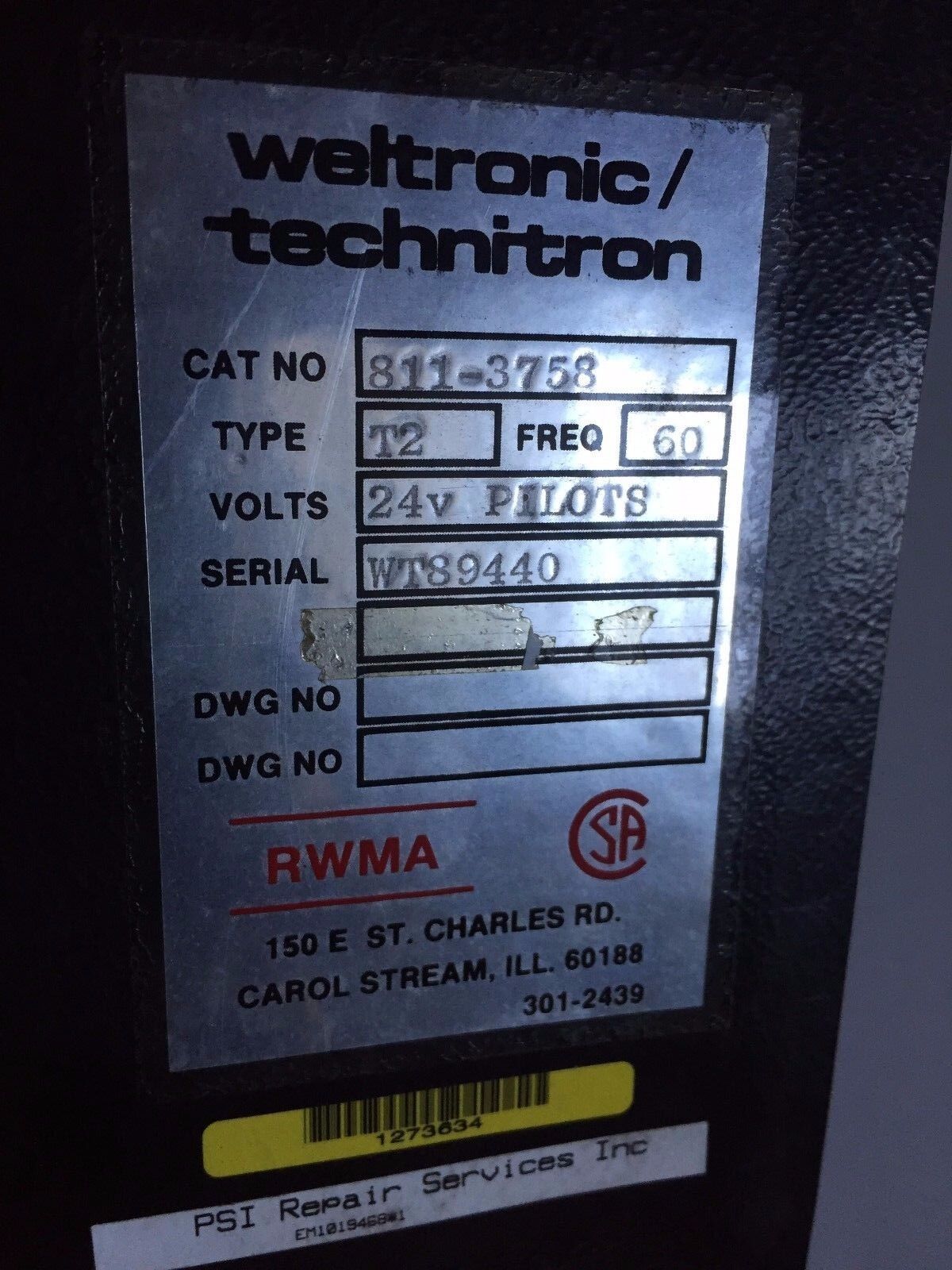 Weltronic Wt-2000,811-3758,Type T2,24V Technitronwelding Control,Cw