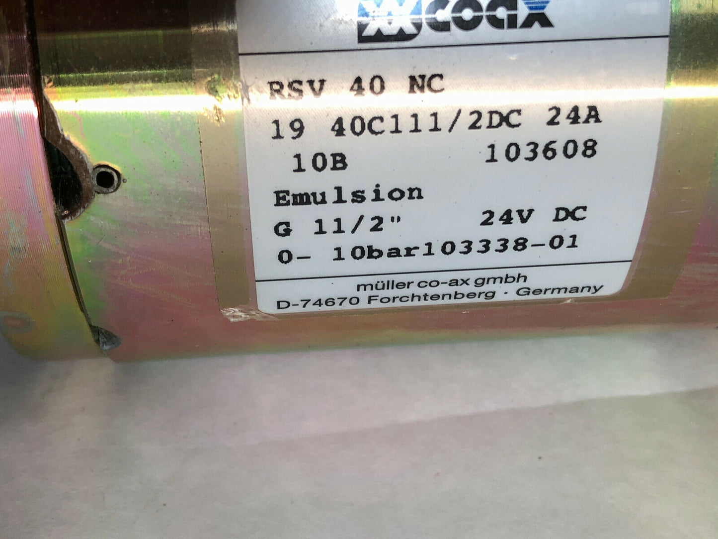 1-1/2 Npt Coax Rsv 40 Nc 19 40C111/2Dc 24A,Co-Ax Rsv402c110vvb11/2T20xb,Valve,Ex