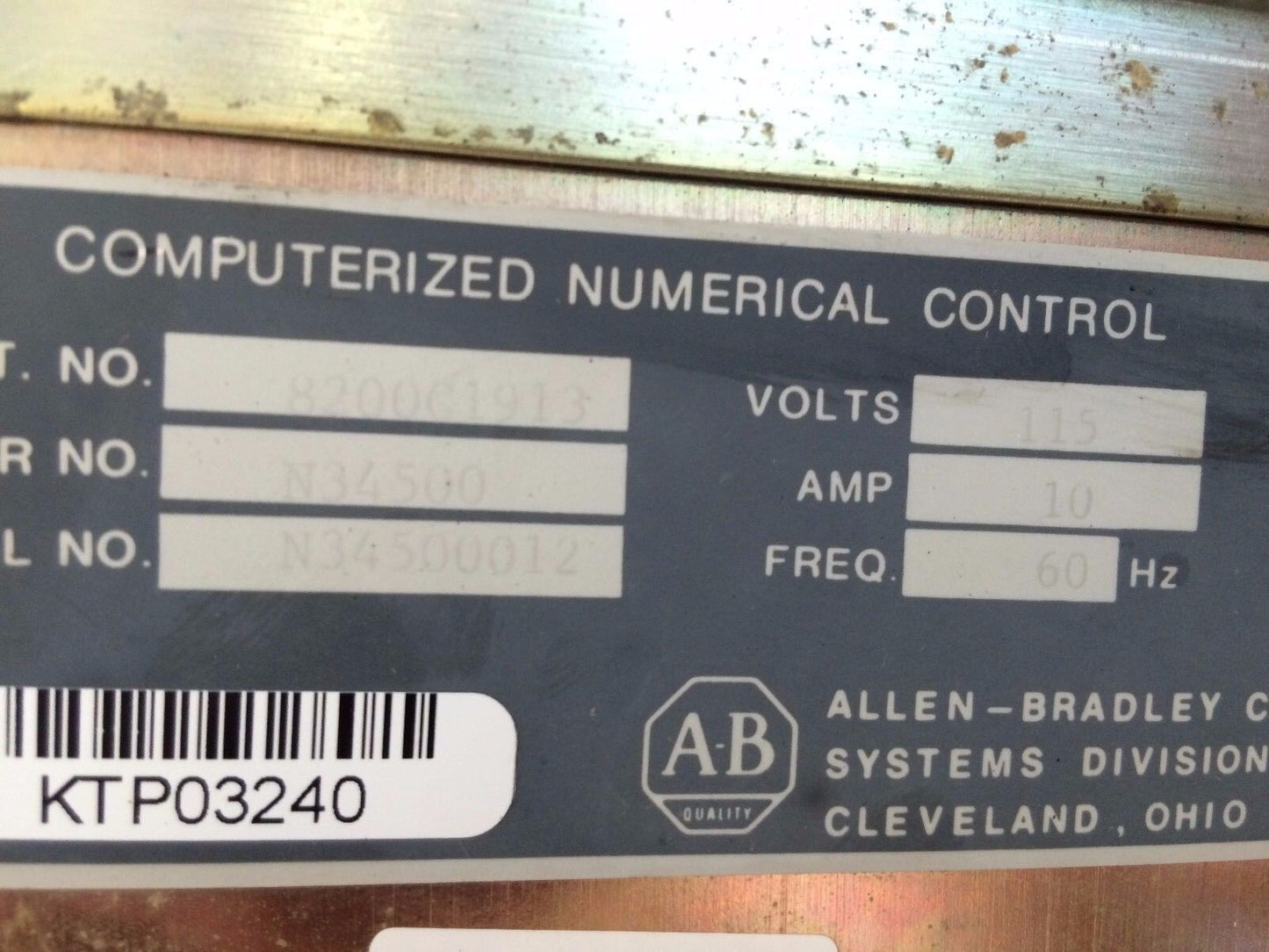 Allen Bradley 8200C1913,820001913,115V Computerized Numerical Control 10Amp,Ev