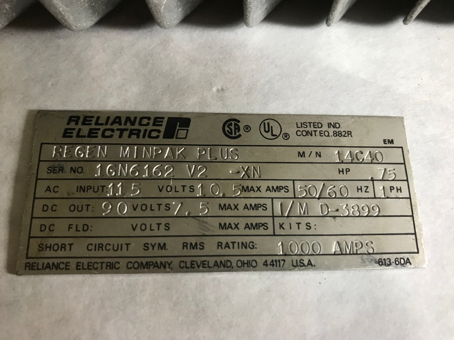 Reliance Electric Regen Minipak Plus 14C40 Dc Drive .75 Hp 90 Vdc 1 Ph,1000 A,Er