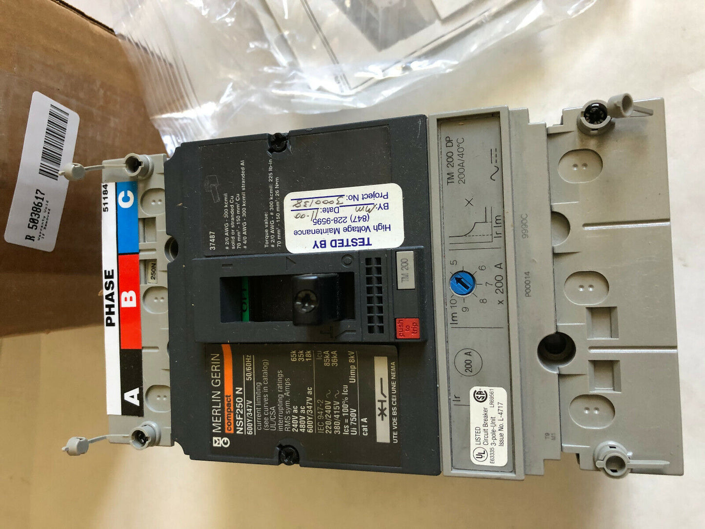 New Merlin Gerin Nfnf-36225-Aahj00,Nsf250 N Circuit Breaker 225Amp 600Y/347V,Cn