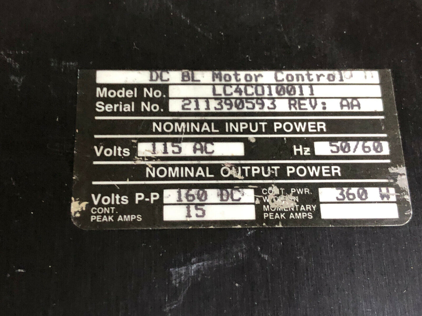 Gse Lc4co10011 Dc Bl Motor Controller,49-4100-00A4,115 Ac,160 Vdc,15 Amp,Bf