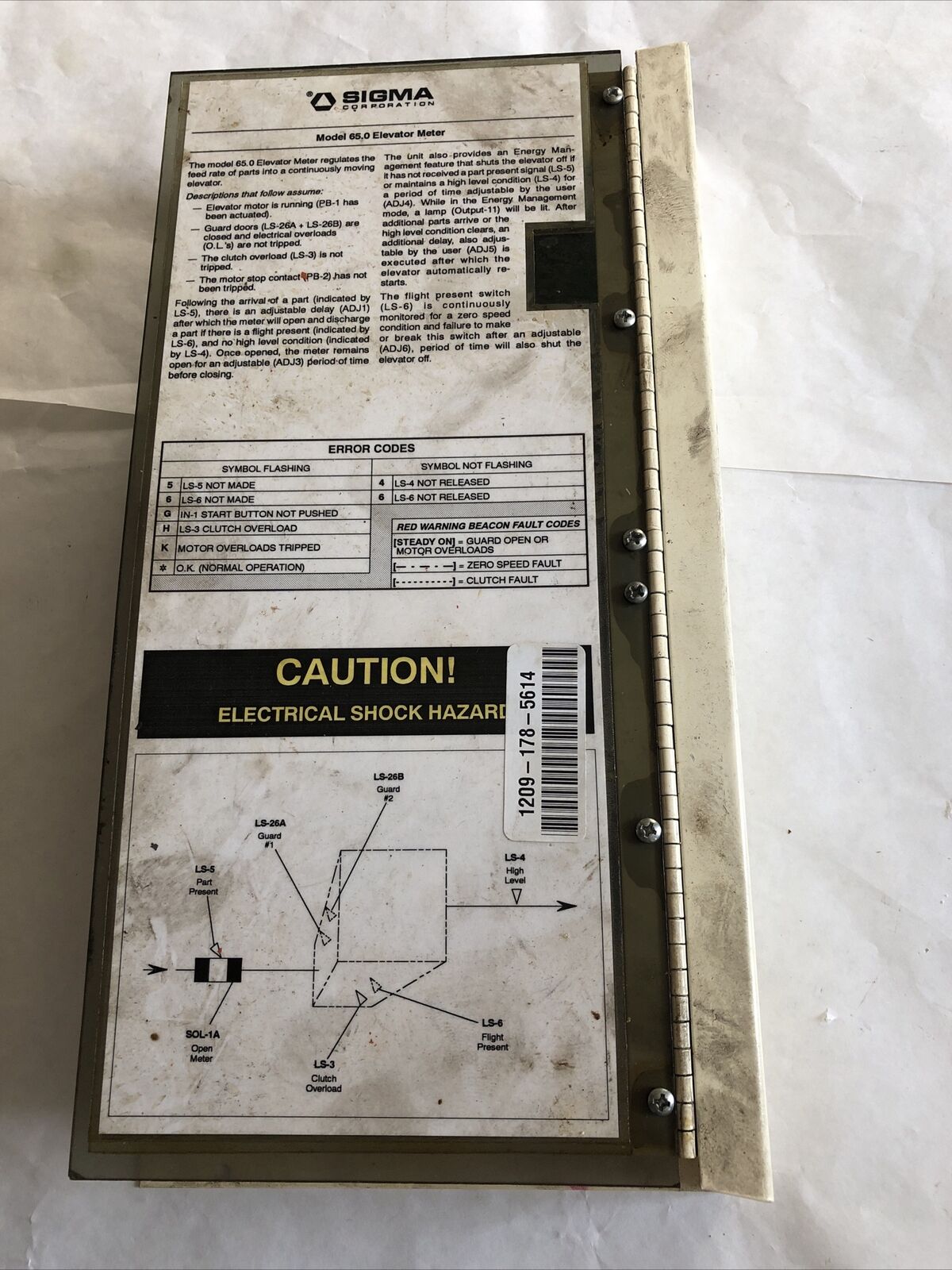 Sigma 65.0 Elevator Meter,110Vac,60Hz,1-Phase A-21 506-200,507-200 Main,Dg