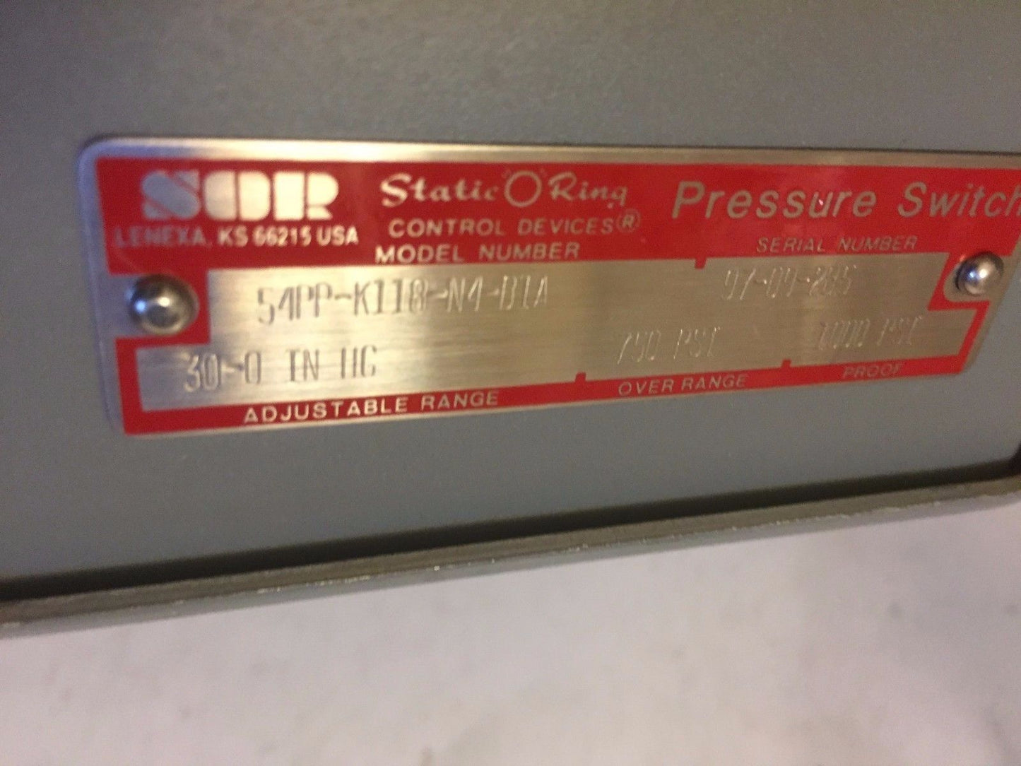 New Sor 54Pp-K118-N4-B1a Pressure Switch 30-0In Hg 750Psi Over Range,Eb