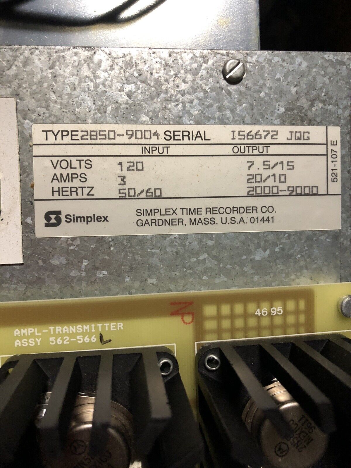 New Simplex Dl-1,2850-9004,120V 3Amps,Tyco 28509004 Time Panel,521-427 E,Ev