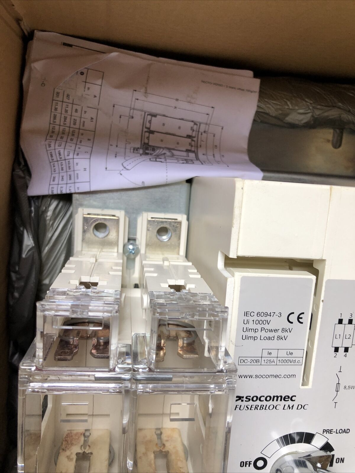 Socomec 38Dr 2012,Fuserbloc Lm Dc,Iec 60947-3 General Switch 125A,Ui 1000Vdc,Fm