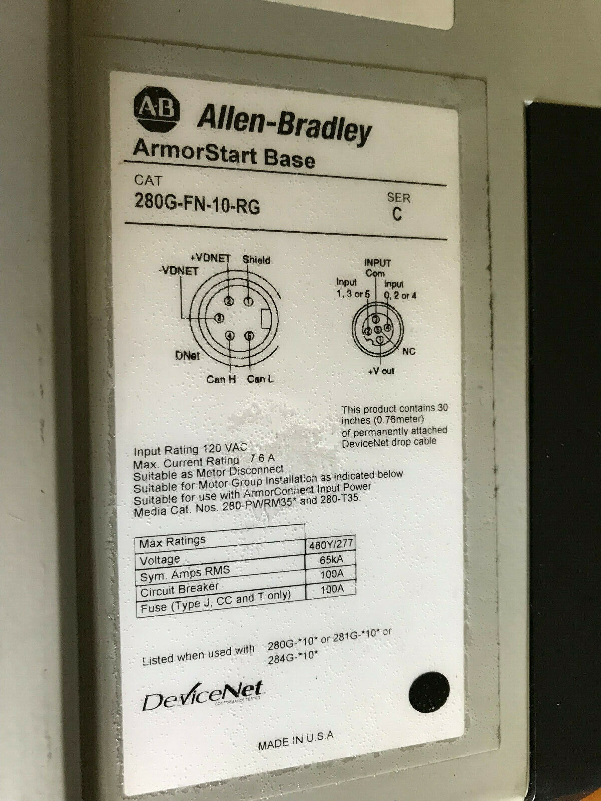 Allen Bradley 280G-F12d-10B-Rrg-Cbg Armorstart Control Module Base,280Gfn10,Thrg
