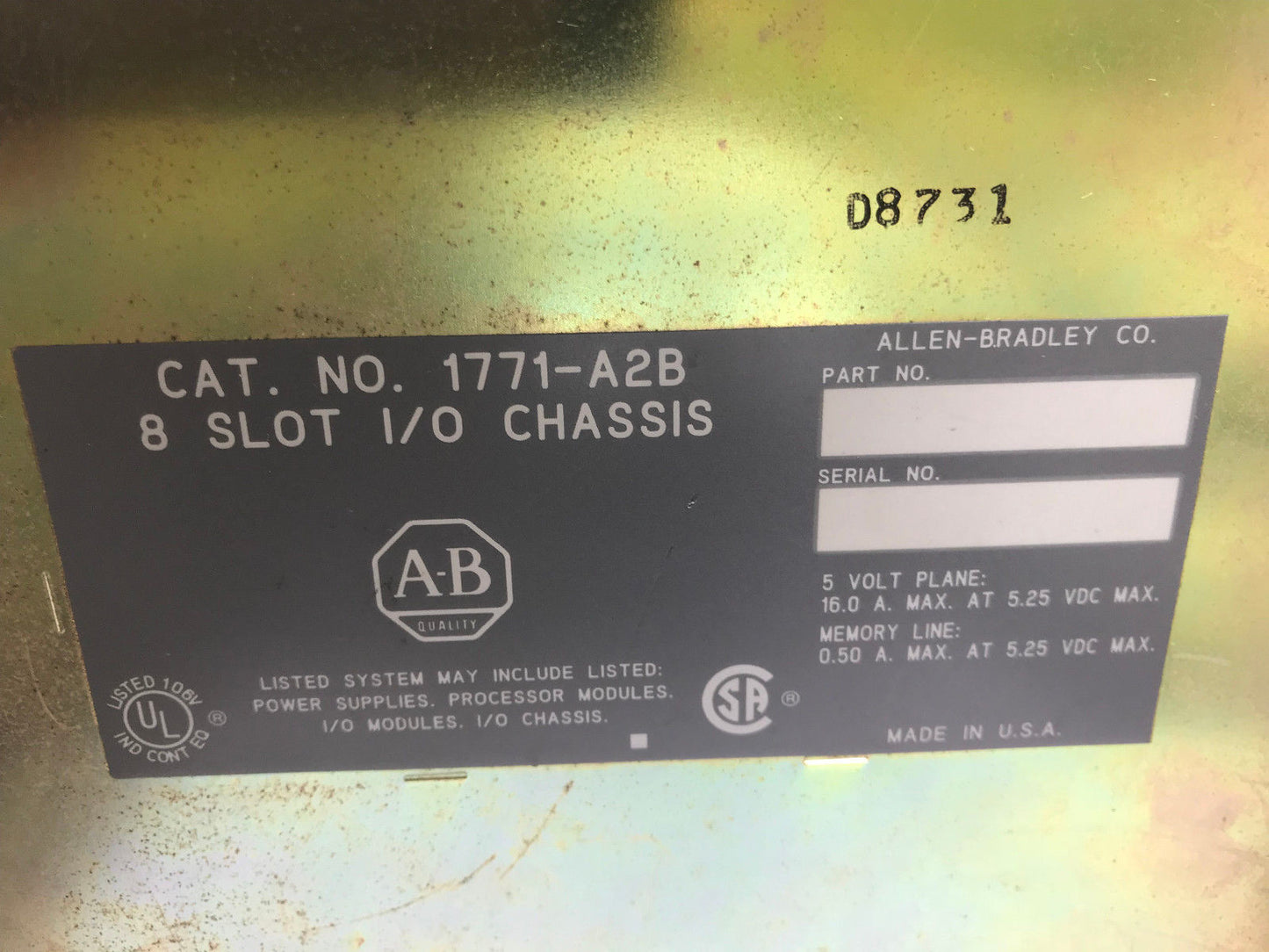 Allen-Bradley 1771-A2b Plc-2 System 1771-Wd, 1772-Lxp Mini-Plc-2/16 1771-Oad,Tf