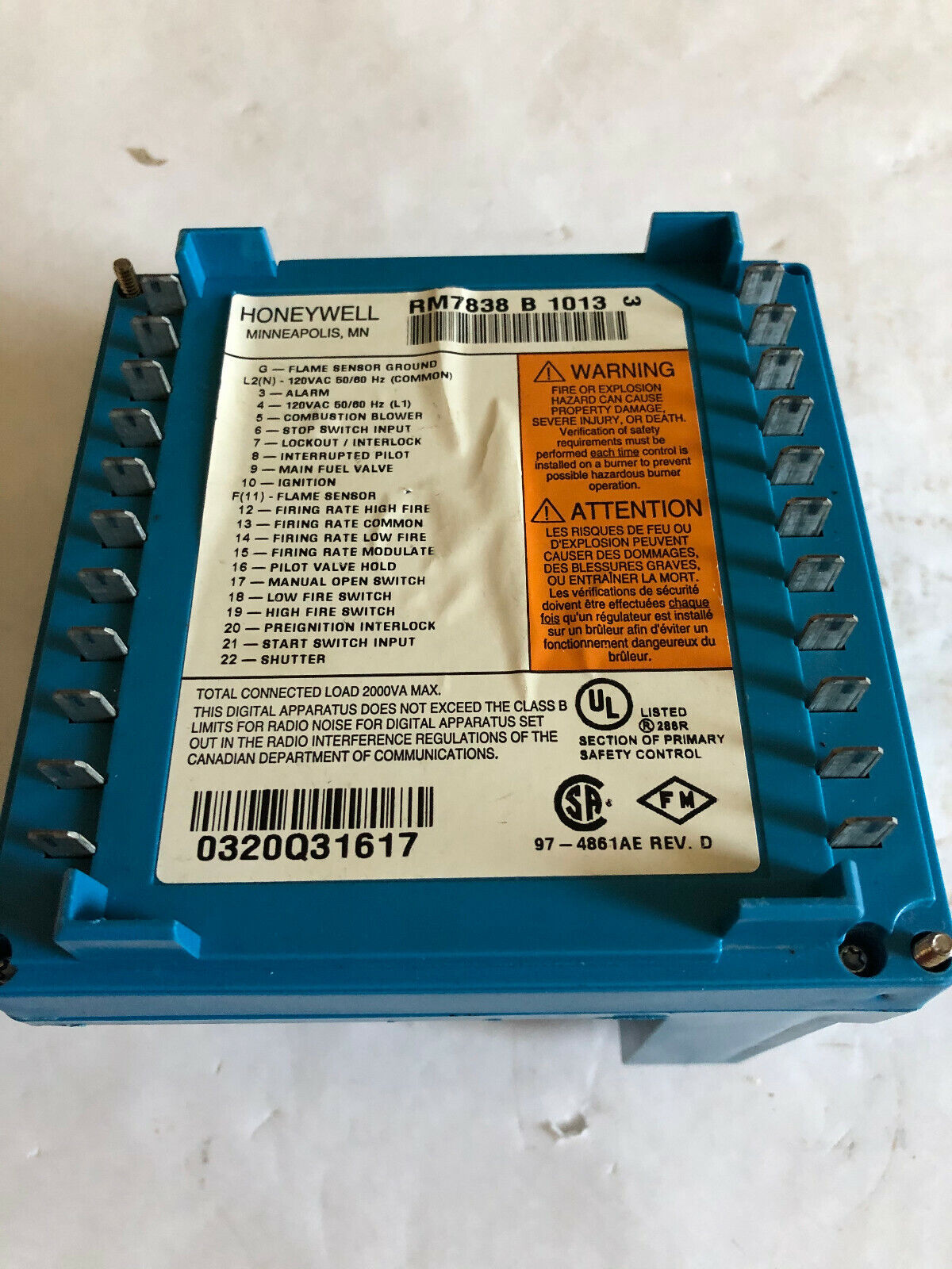 Honeywell Rm7838b1013 Burner Control,Rm7838b 1013,Cw,An