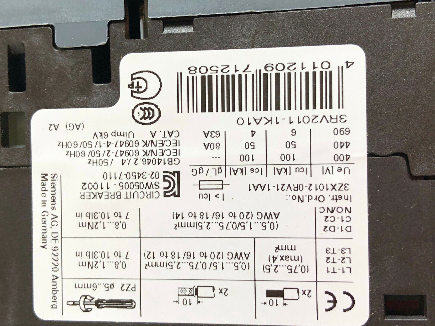 New Siemens 3Ra21201ka240bb4 Combination Starter,3Rv2011-1Ka10,Ss