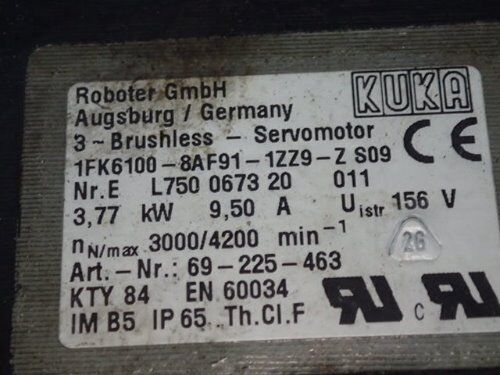 Kuka 1Fk6100-8Af91-1Zz9-Z S09 Ac Servo Motor,3.77 Kw,4200 Rpm 156 Vac,Tj