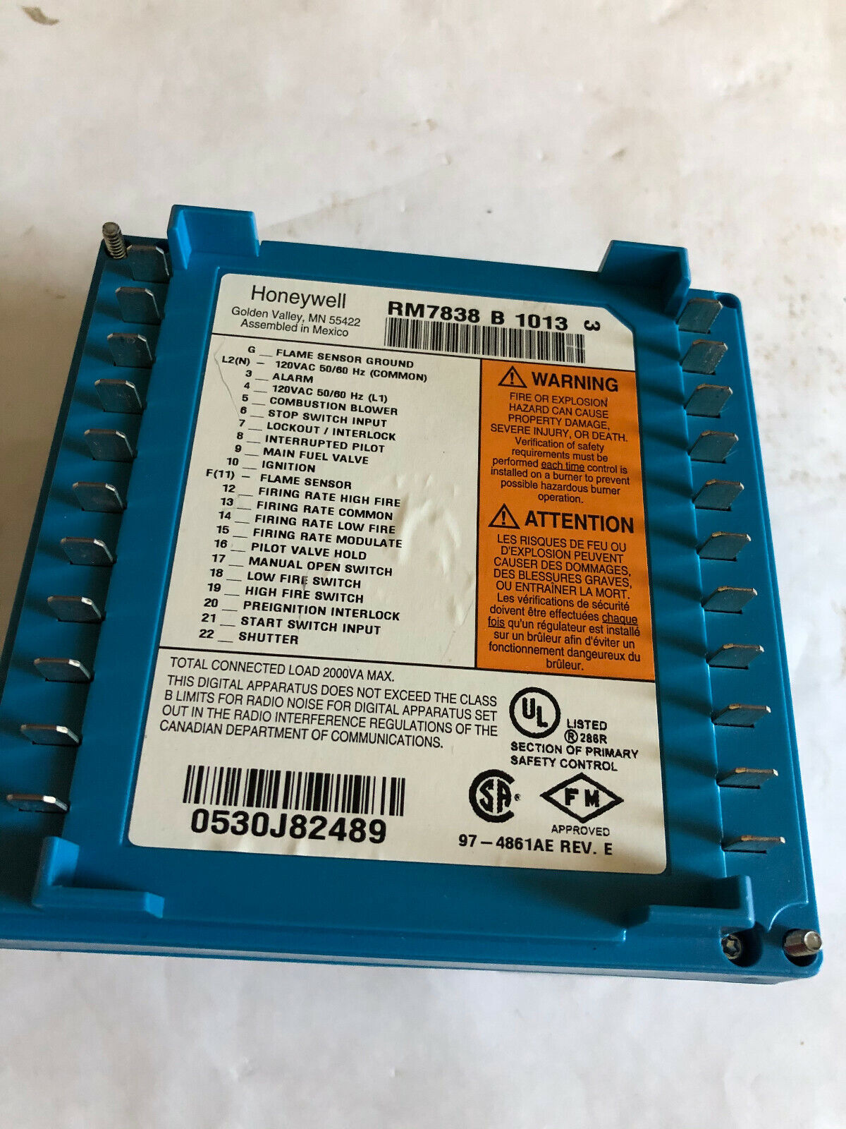 Honeywell Rm7838b1013 Burner Control,Rm7838b 1013,Cw,An