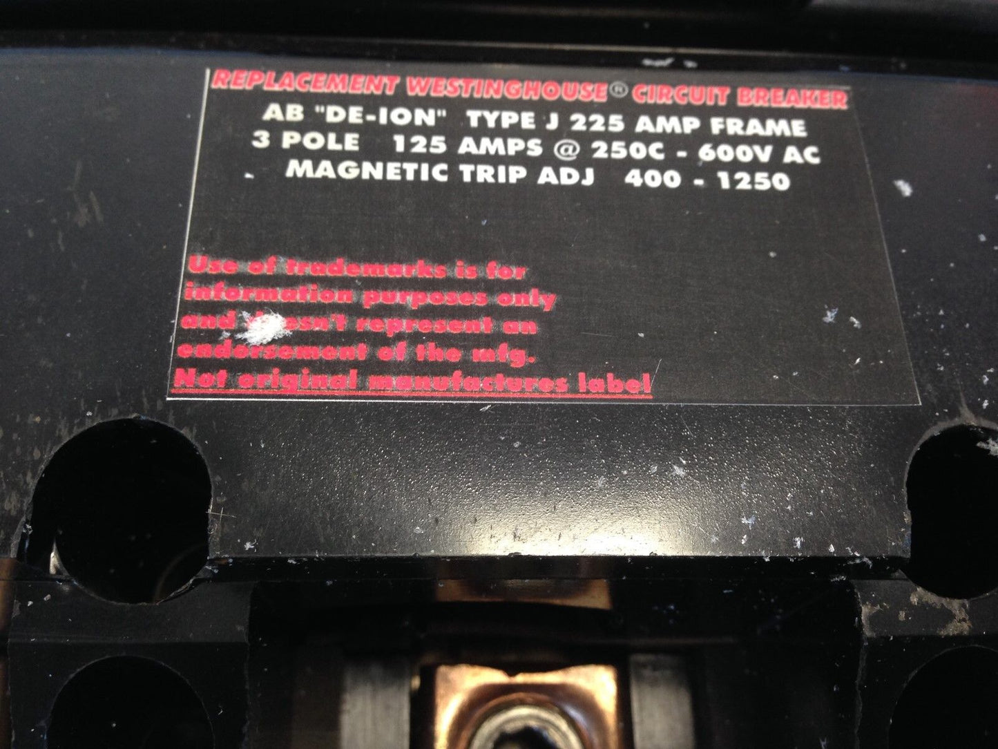 Westinghouse J225,125A,J3125 Circuit Breaker,3-Pole,125Amp,600Vac,Sb