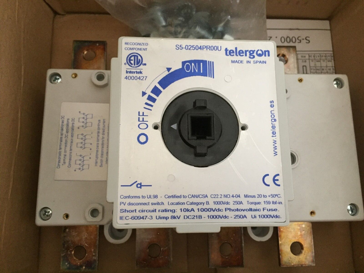 New Telergon S5-02504Pr00u Disconnect Switch 1000Vdc, 250A,Ck