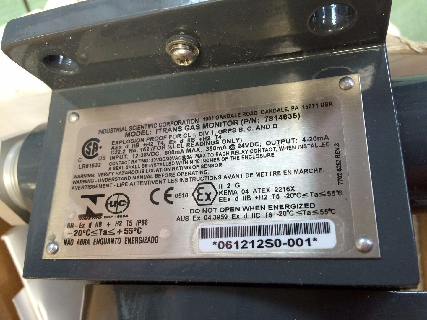 Industrial Scientific Itrans Toxic Sensor,7702-5286 Itrans Toxic 7814635 Cio2,Ee
