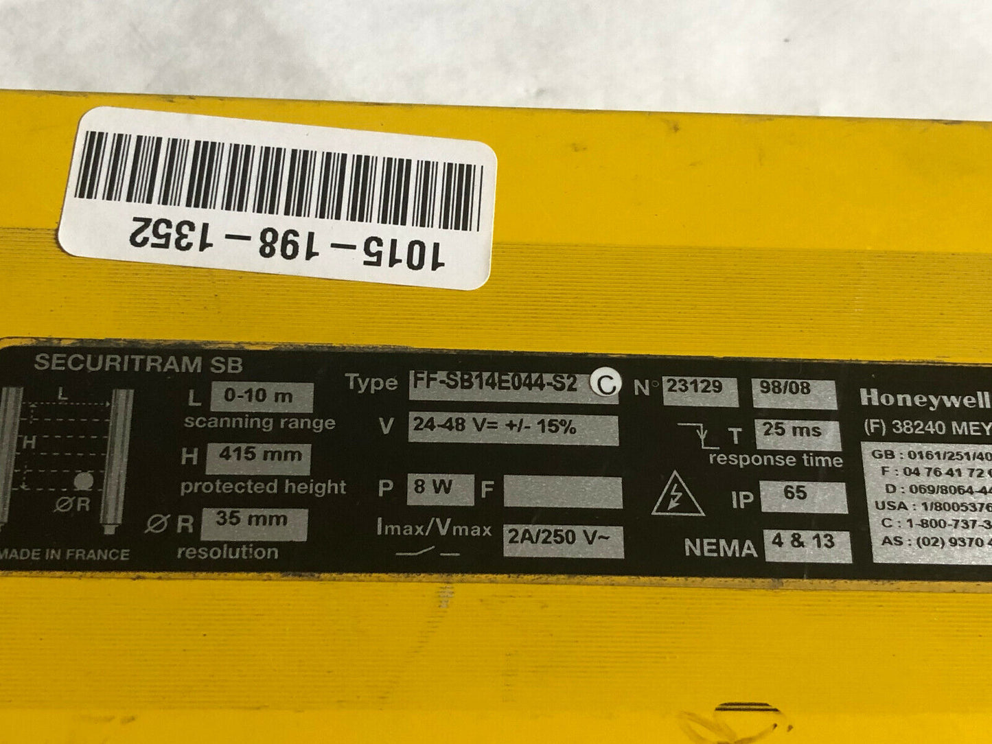 Honeywell Ff-Sb14e044-S2 Light Curtain Emitter,Height 415Mm Safety Curtain,Dd