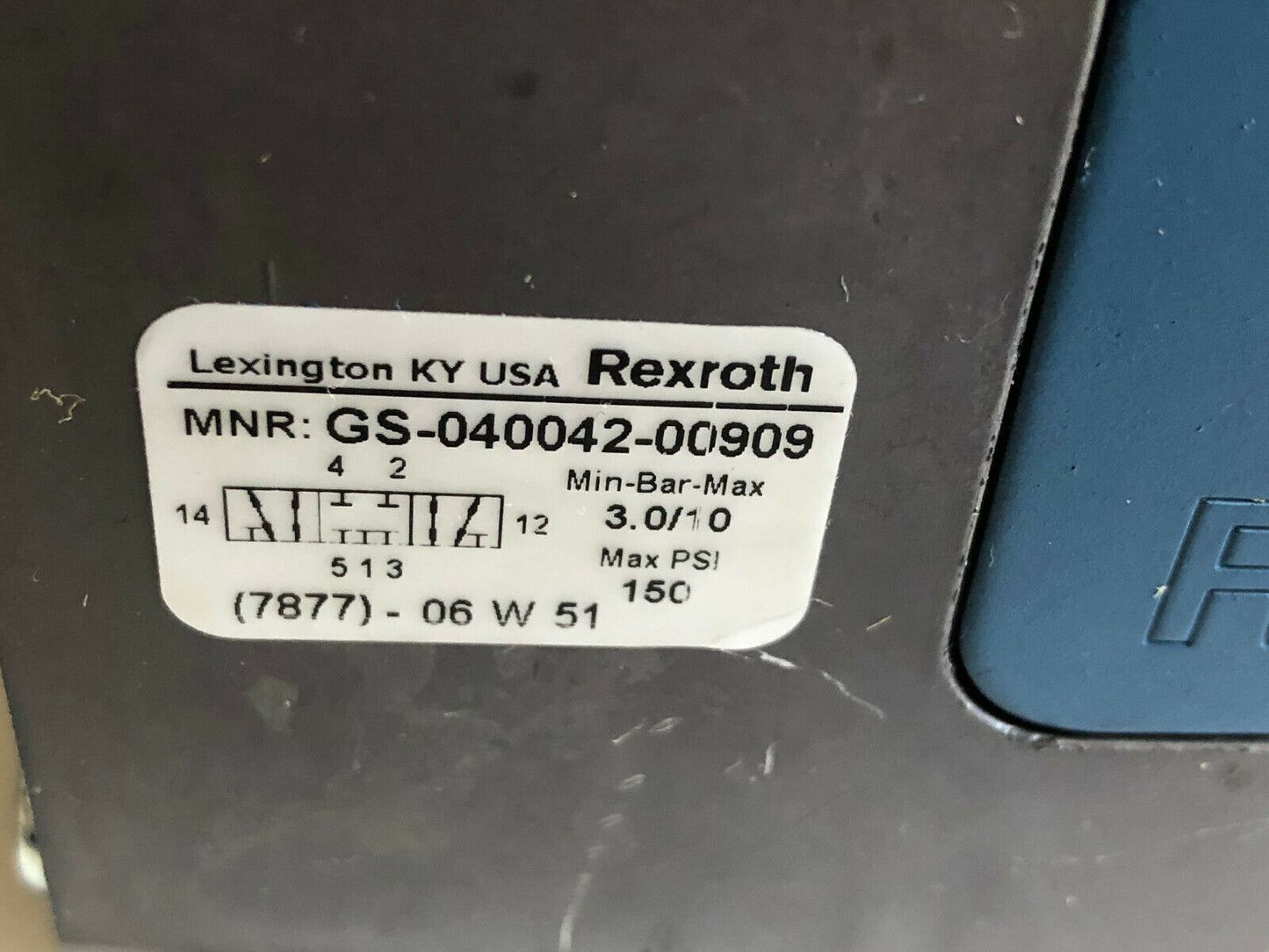 New Rexroth Gs-040042-00909 Ceram Pneumatic Valve,24Vdc,2.1W,100%Ed,150-Psi,Bg