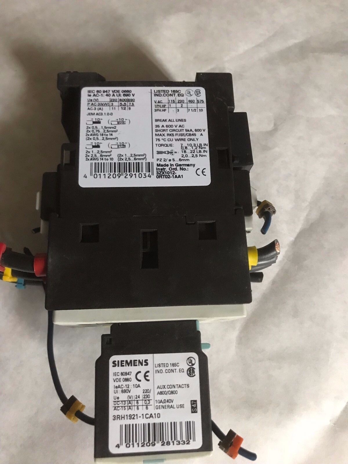 Siemens 3Rt1024-1B,Dc 24V,Lo020610,Iec 60 947,3Rt1926-1Es00,G/021011 E03,Ay