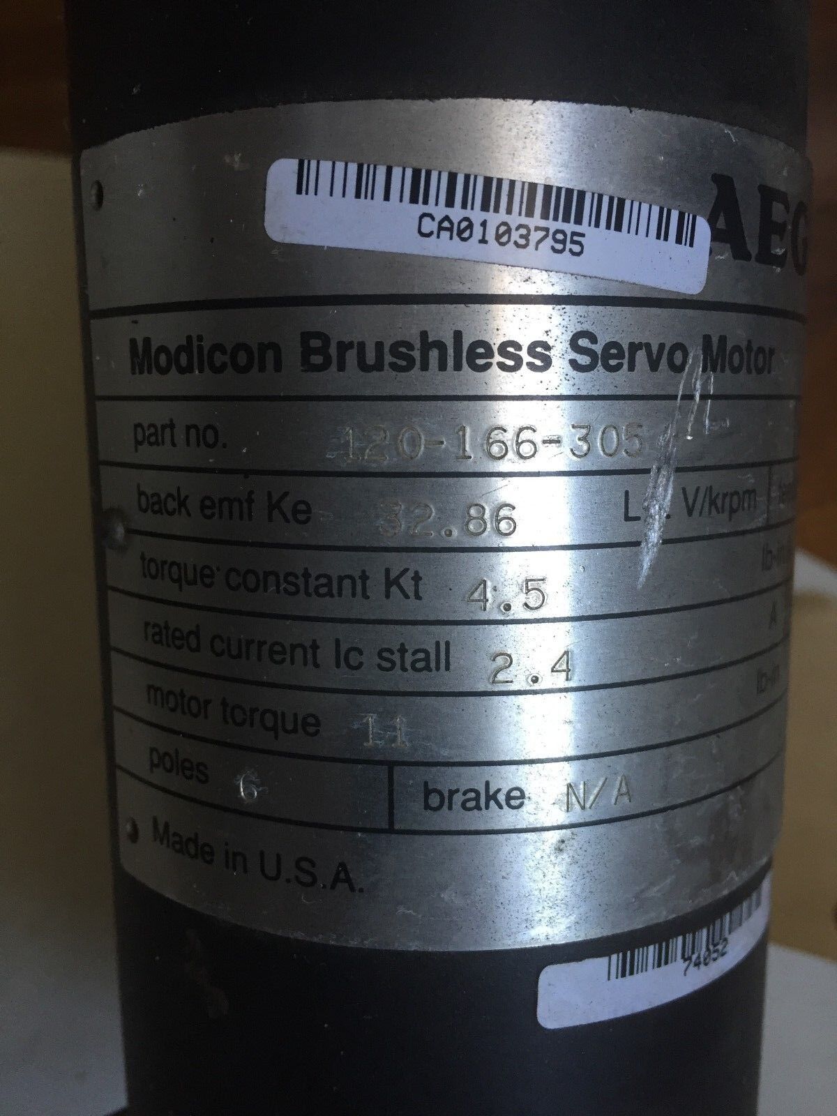 Aeg Cgc05-80T,Arg 120-166-305 Modicon Brushless Servo Motor,32.86 L-L,Bi