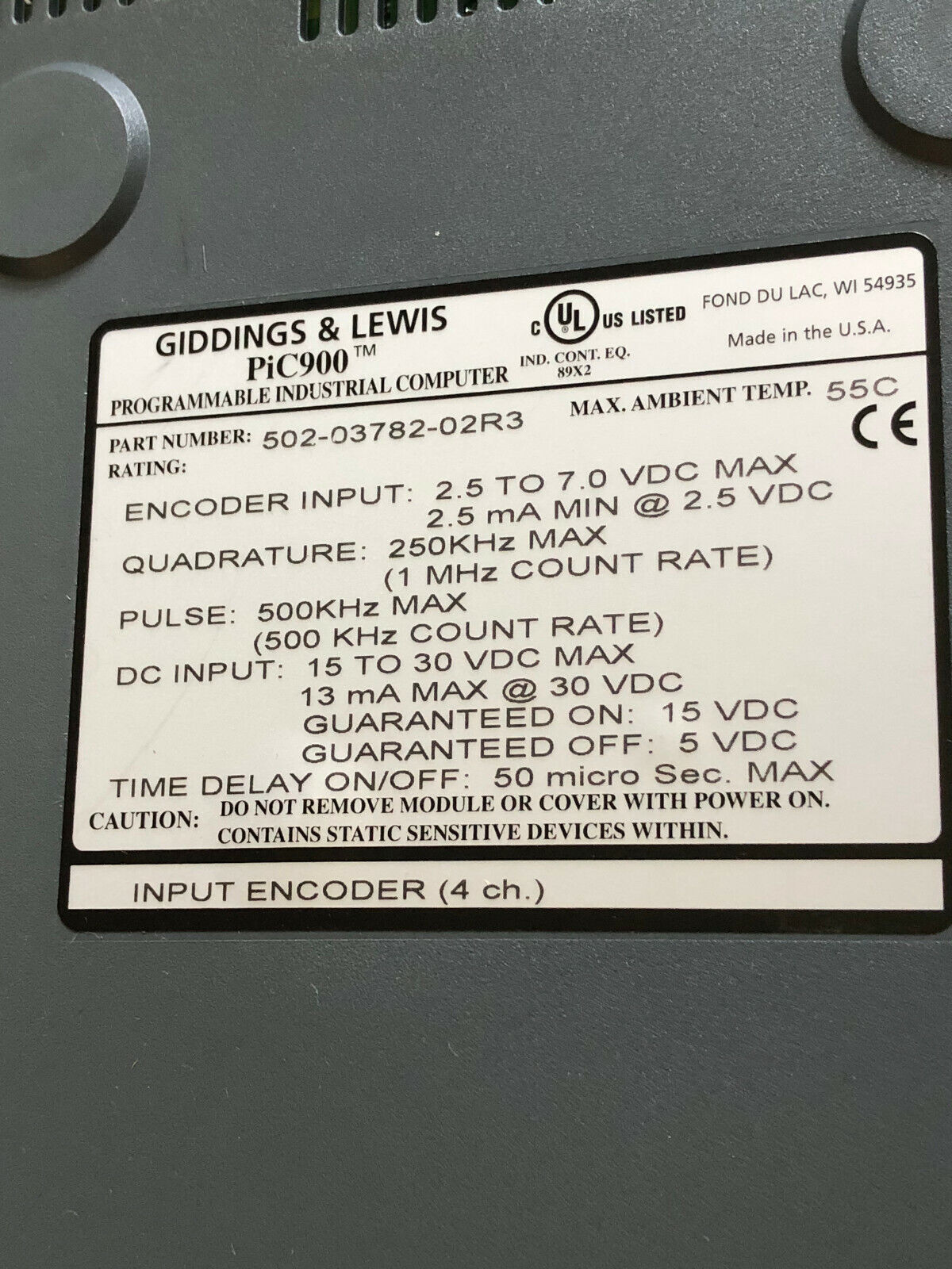 Giddings & Lewis 502-03782-02R3,Pic900,4Cha.,3.3-16.5V,502-03786-02 Encoder,Cg