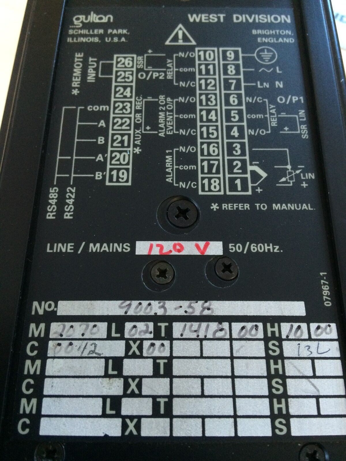 West 2070,9003-58 Temperature Controller 2070L02t1418h1000 C0042x00,Tf