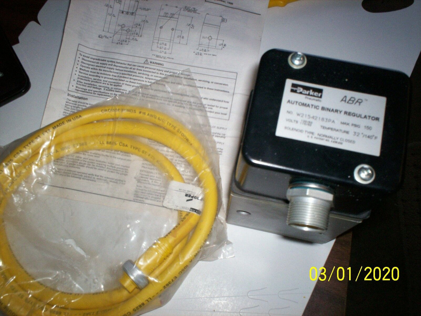 Parker Abr W21542183pa,X8987-4C,1/2" Pneumatic Automatic Binary Regulator,Es
